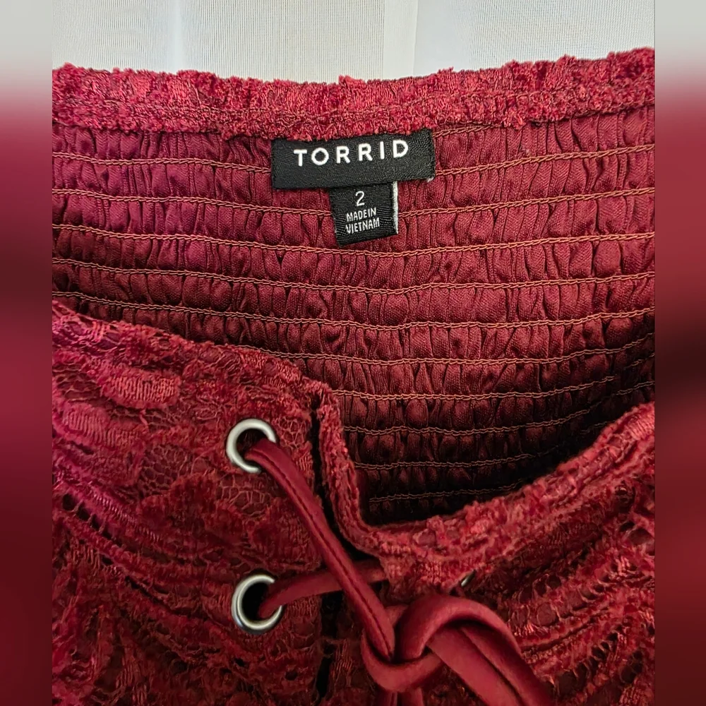 Torrid Deep Red Lace-Up Top - Picture 3 of 8